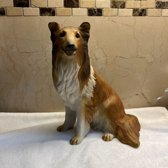 NWOT Collie statue with wood platform Masterpiece Porcelain by Homco 1986 - Picture 3 of 12